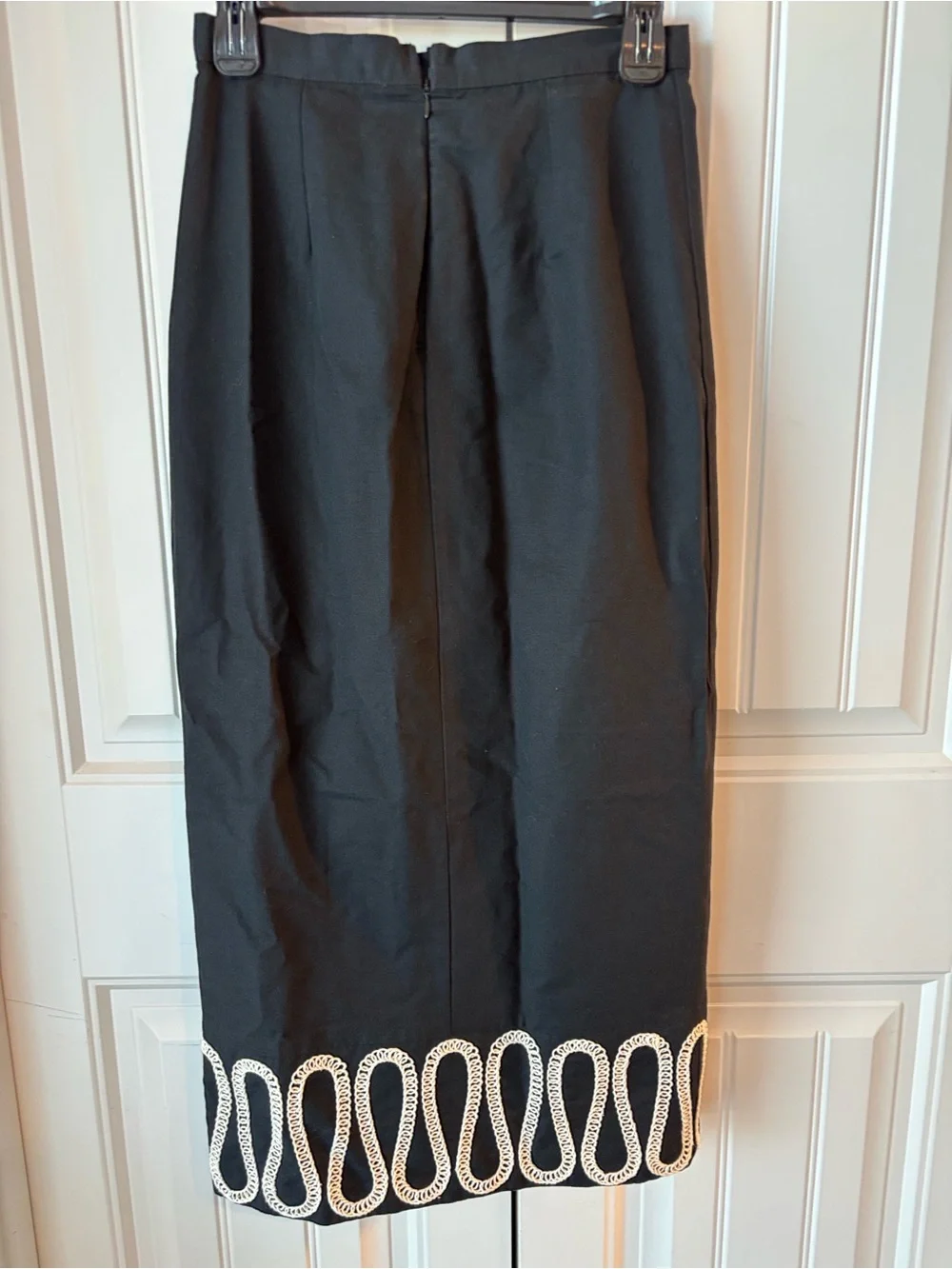 Antonio Melani Classic Black Pencil Skirt with Embroidered Ivory Trim
